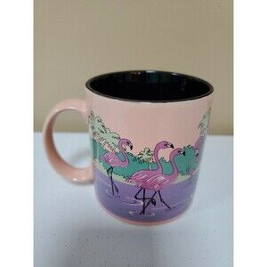 Vintage Russ Berrie & Co Retro Pink Flamingo Coffee Cup Mug with Black Interior